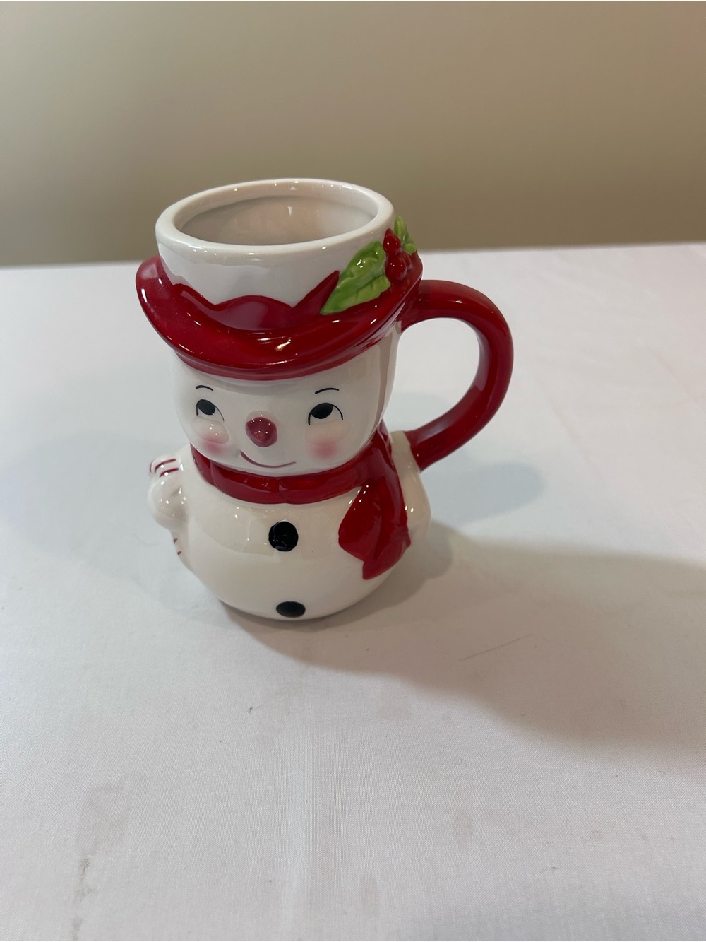 POTTERY BARN Snowman Winter Figural Christmas 3D Vintage Style 5" Mug